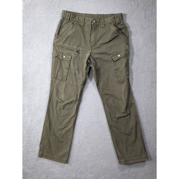 Duluth Trading Pants Mens 38x34 Ripstop Cargo Zip Pocket Utility Work Green - Picture 1 of 14
